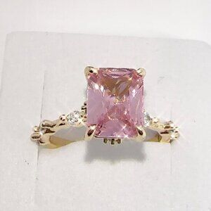 Princess Cut Pink CZ Ring Gold Plated Size 5